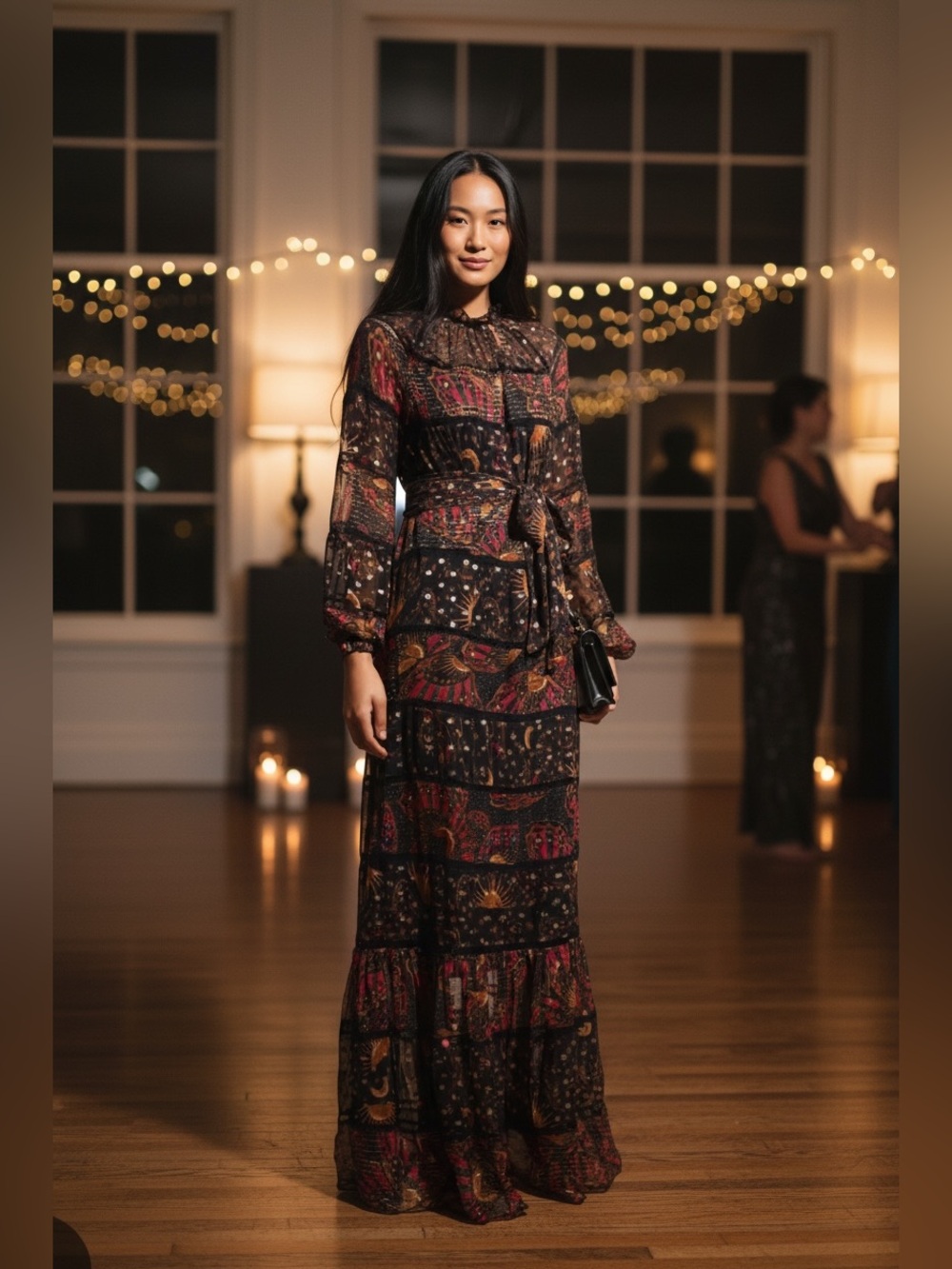 Farm Rio Maxi Dress Mixed Leopard Butterfly Sky Celestial Metallic Witchy Bohi L